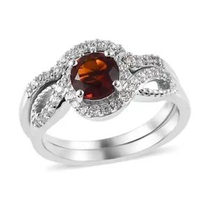 NWT Brazilian Cherry Citrine Set of 2 Rings in Platinum Over Sterling Silver